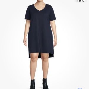 Terra and Sky Women’s Plus Navy V-Neck T-Shirt Dress High Low Hem 2X NWT
